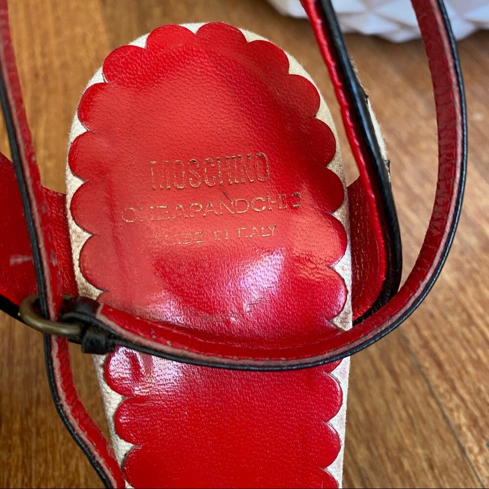 MOSCHINO Wedge Linen Leather Heels US 8 EU38 - Picture 6 of 9